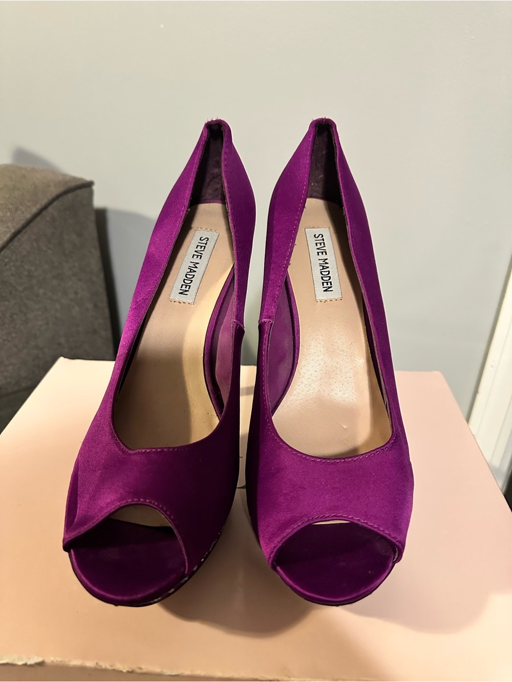 Steve Madden Magenta Satin Peep-Toe Heels